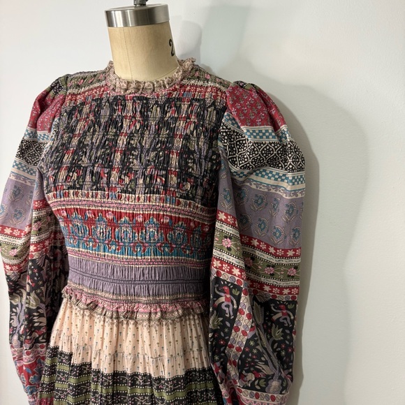 Sea New York  cotton prairie puffy long sleeve floral motif ruffle skirt dress - Picture 9 of 17